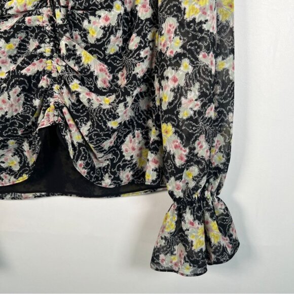 NWT cinq a sept Elastic Cuffs LS Vneck Tie Front Floral Sheer Kimberly Top XS - Picture 12 of 16
